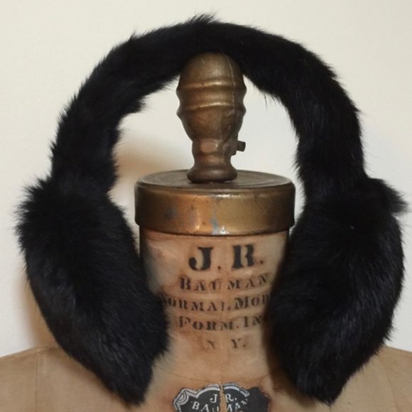 Black Rabbit Fur Ear Muffs - Picture 1 of 3